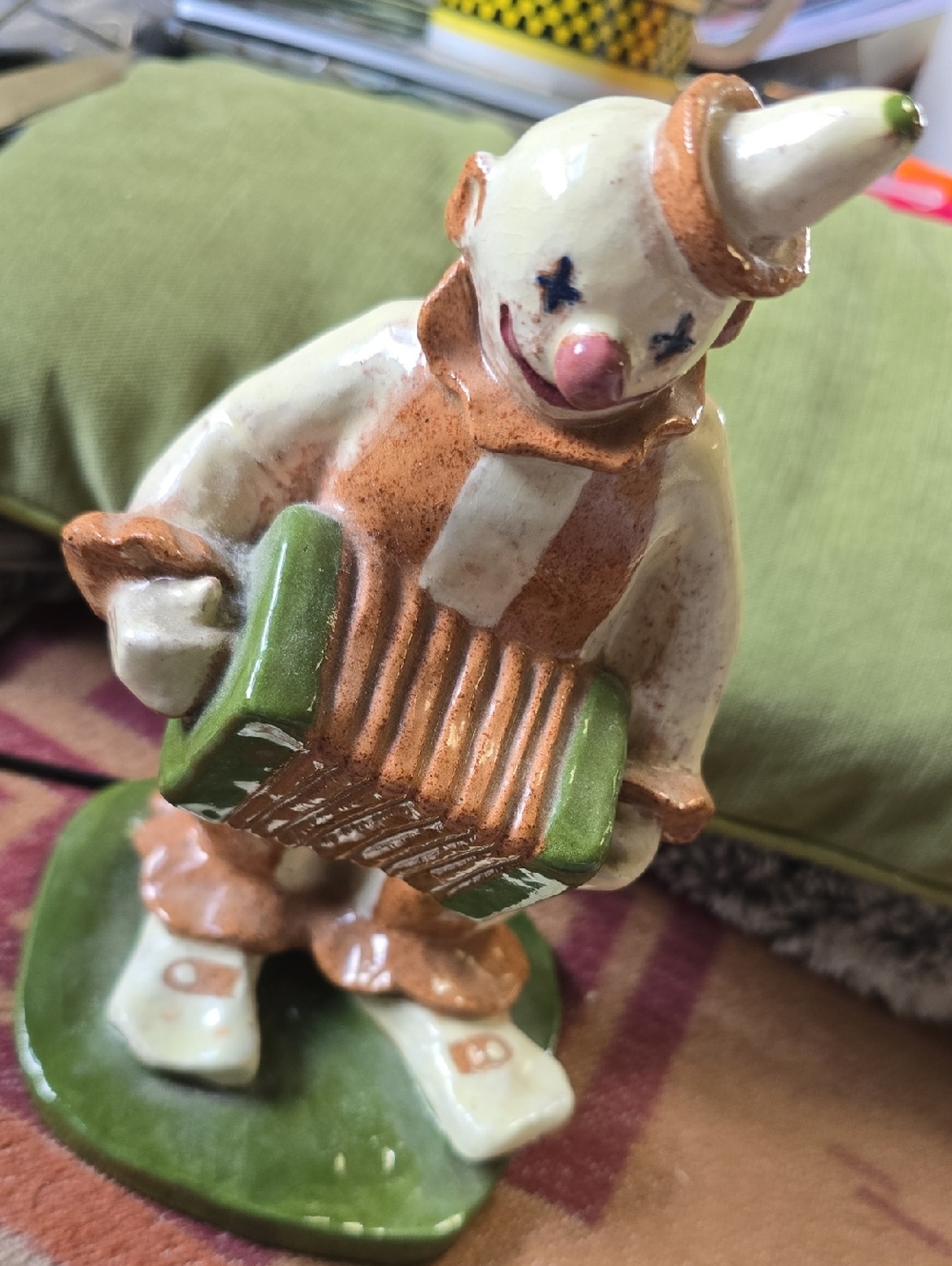 Ceramic Circus Clown With An Accordian - Artisan Made Studio Pottery Figure